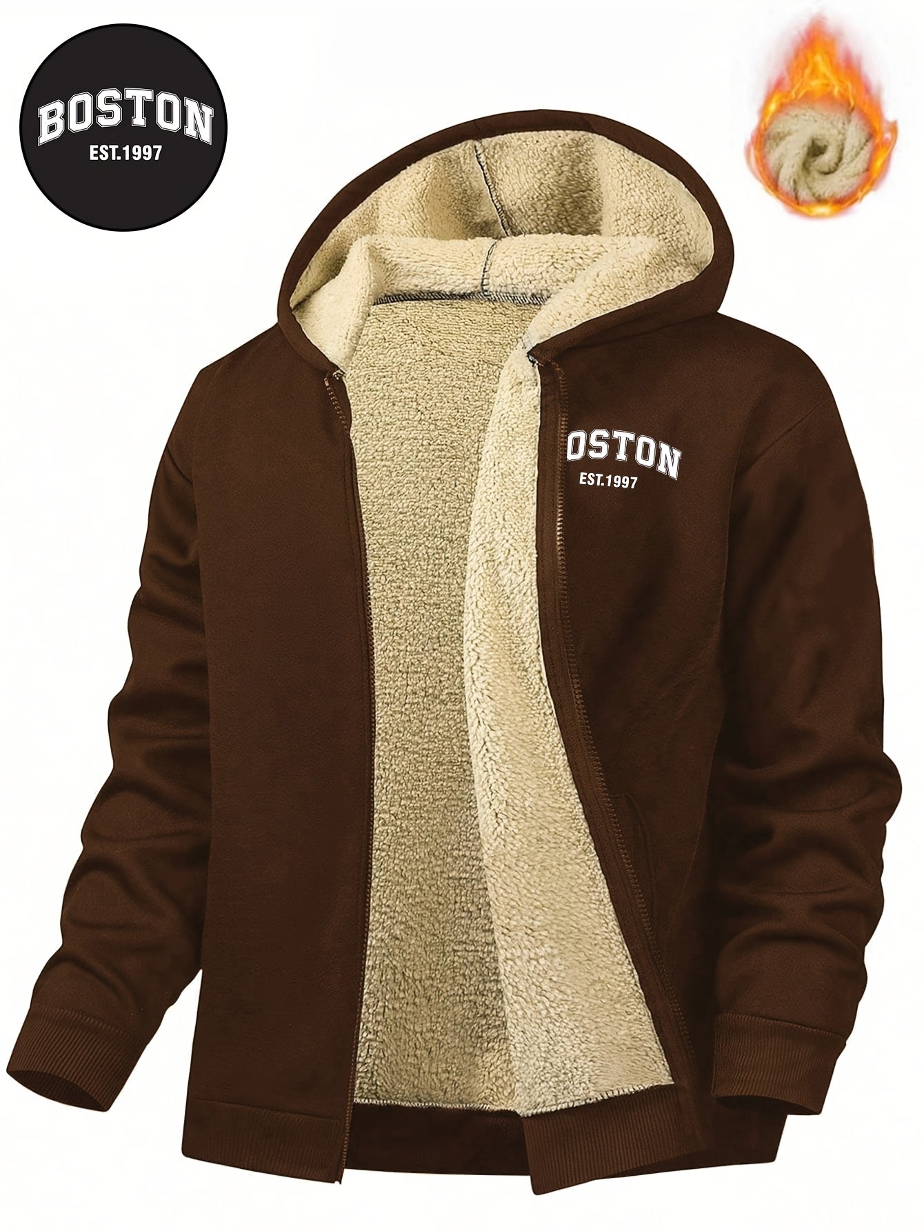 Zayden | Heren fleece gevoerde hoodie met ritssluiting – Casual hoodie met letterprint