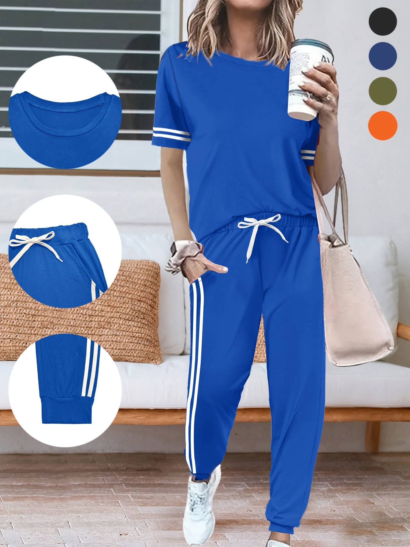 Andra | Tweedelige damesset - T-shirt & broek met hoge taille en zakken