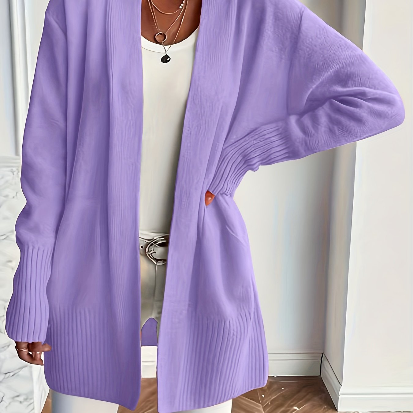 Rosavine | Open gebreid vest voor dames - Relaxed Fit, lange mouwen, gezellig casual vest met zakken
