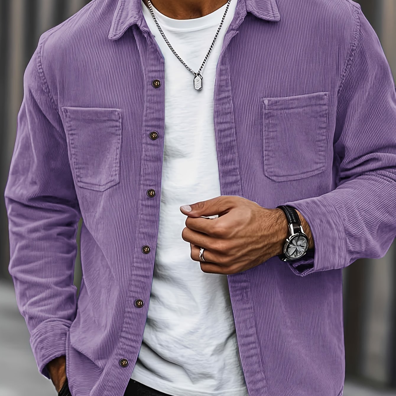 Niklaus | Corduroy overhemdjas voor heren – Casual overhemd met knopen, dubbele borstzakken
