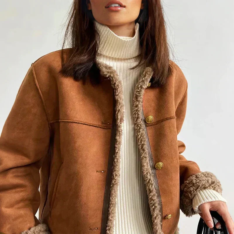 Sissel | Elegante bruine winterjas met knoopsluiting aan de voorkant, vintage-geïnspireerde details