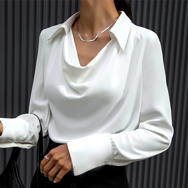 Rhaelle | Dames Satijnen Lange Mouw Blouse - Kraag, Elegant Jurk Hemd