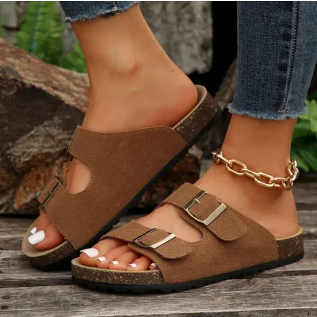 VintageFit | Retro Slip-On Sandalen voor Vrouwen met Dubbele Gesp Band