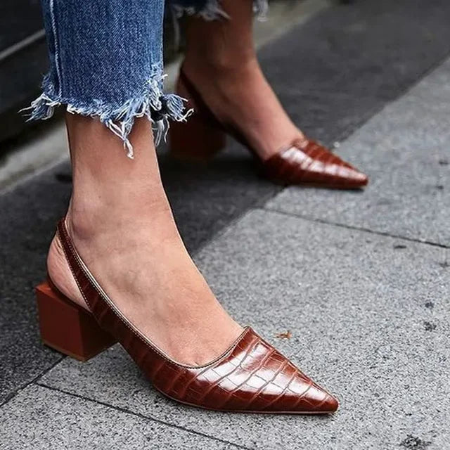 CrocElle | Dames slingback pumps - blokhak, spitse teen