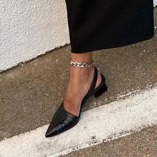 CrocElle | Dames slingback pumps - blokhak, spitse teen