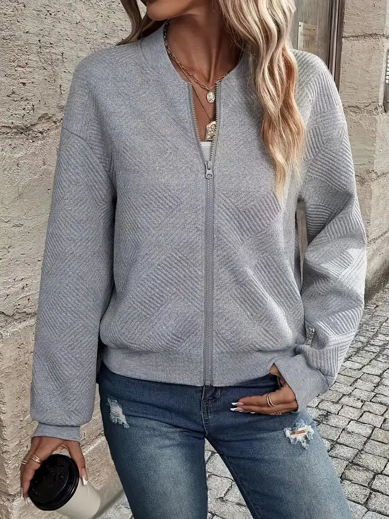 Alyana | Damesvest met ritssluiting en structuurbreisel – Sweaterjasje met lange mouwen en geribde zoom
