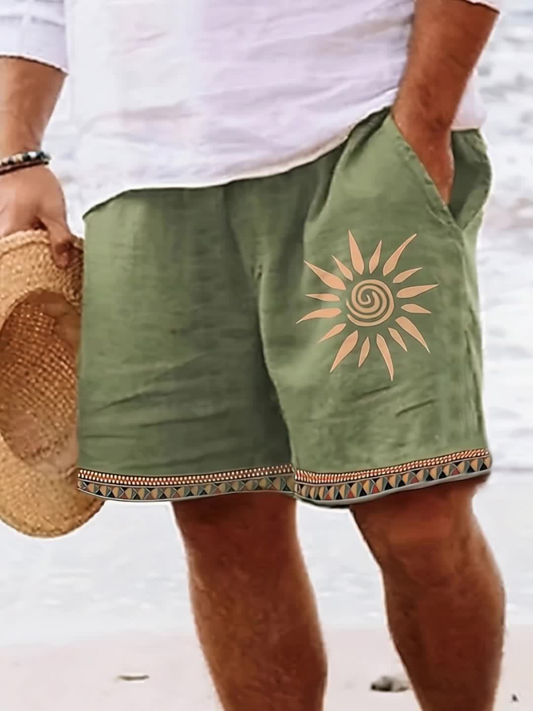 Jorveth | Heren Shorts Met Etnische Totemprint - Casual, Lichtgewicht, Taille met Koord