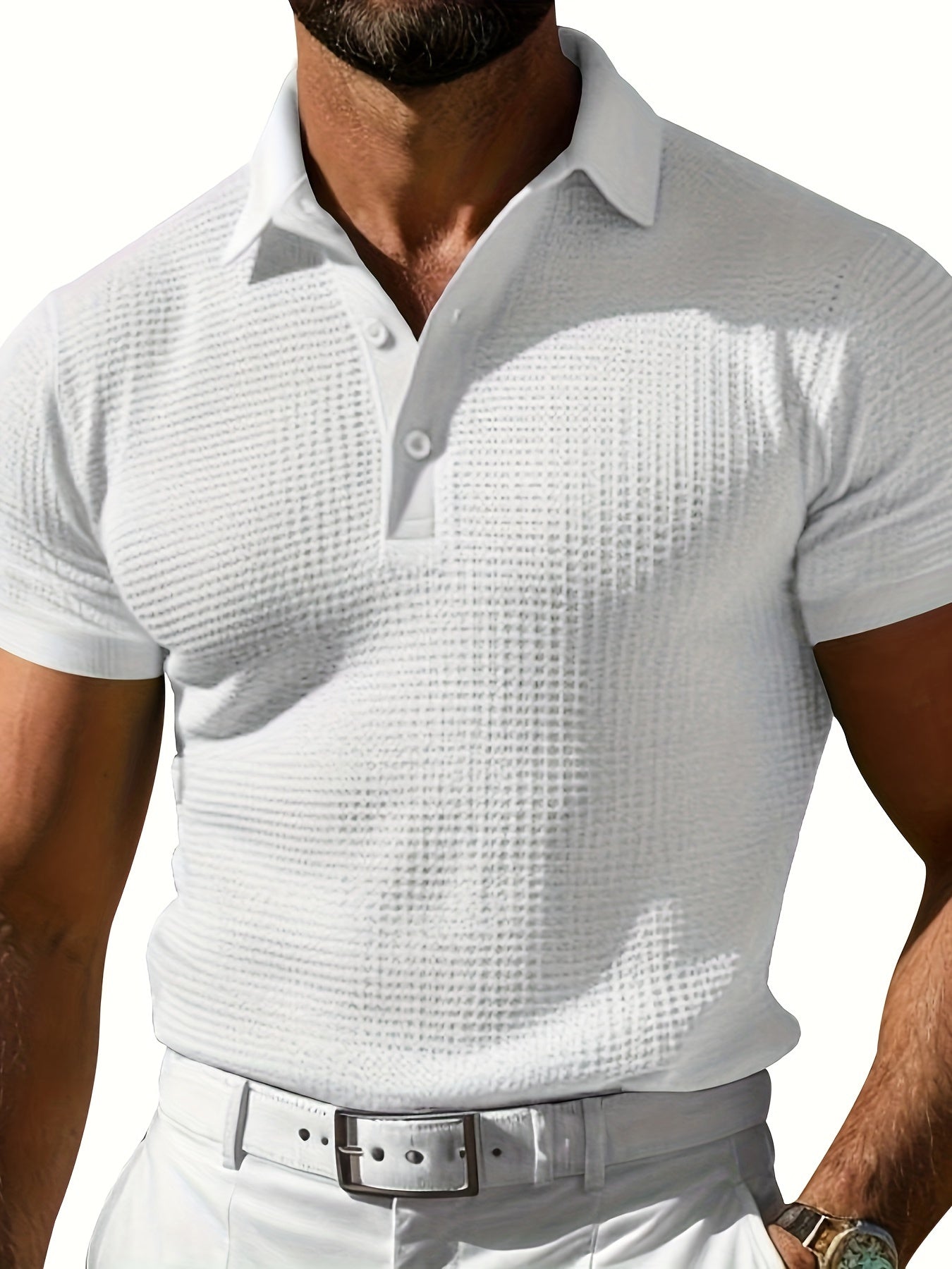 Wade | Wafel gebreid heren poloshirt - stijlvolle casual top