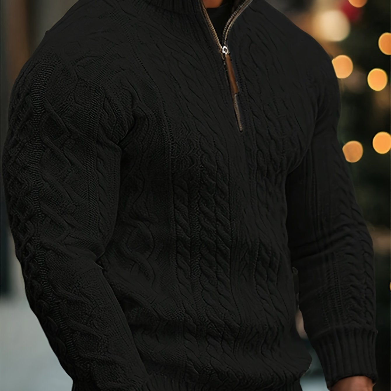 Dagfinn | Heren trui met halve rits en structuur – opstaande kraag, pullover met rits, zacht breisel