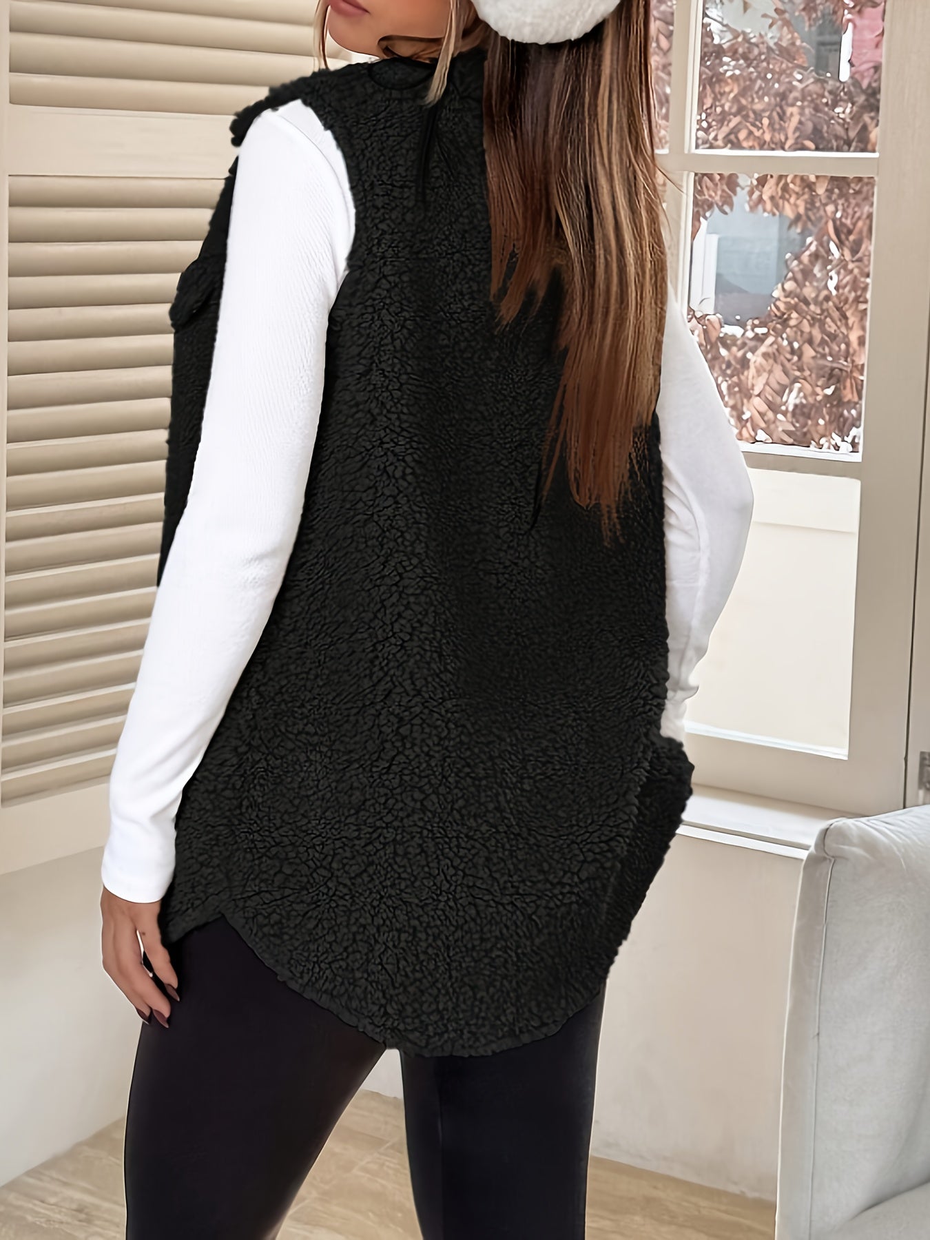 Dagmarine | Pluche mouwloos teddyvest voor dames – jas met dubbelzijdige kraag, casual winterjas