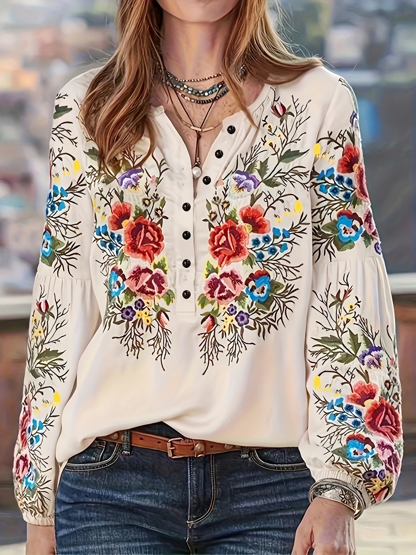 Amalthea | Damesbloemenblouse met lange mouwen - Casual en lichtgewicht
