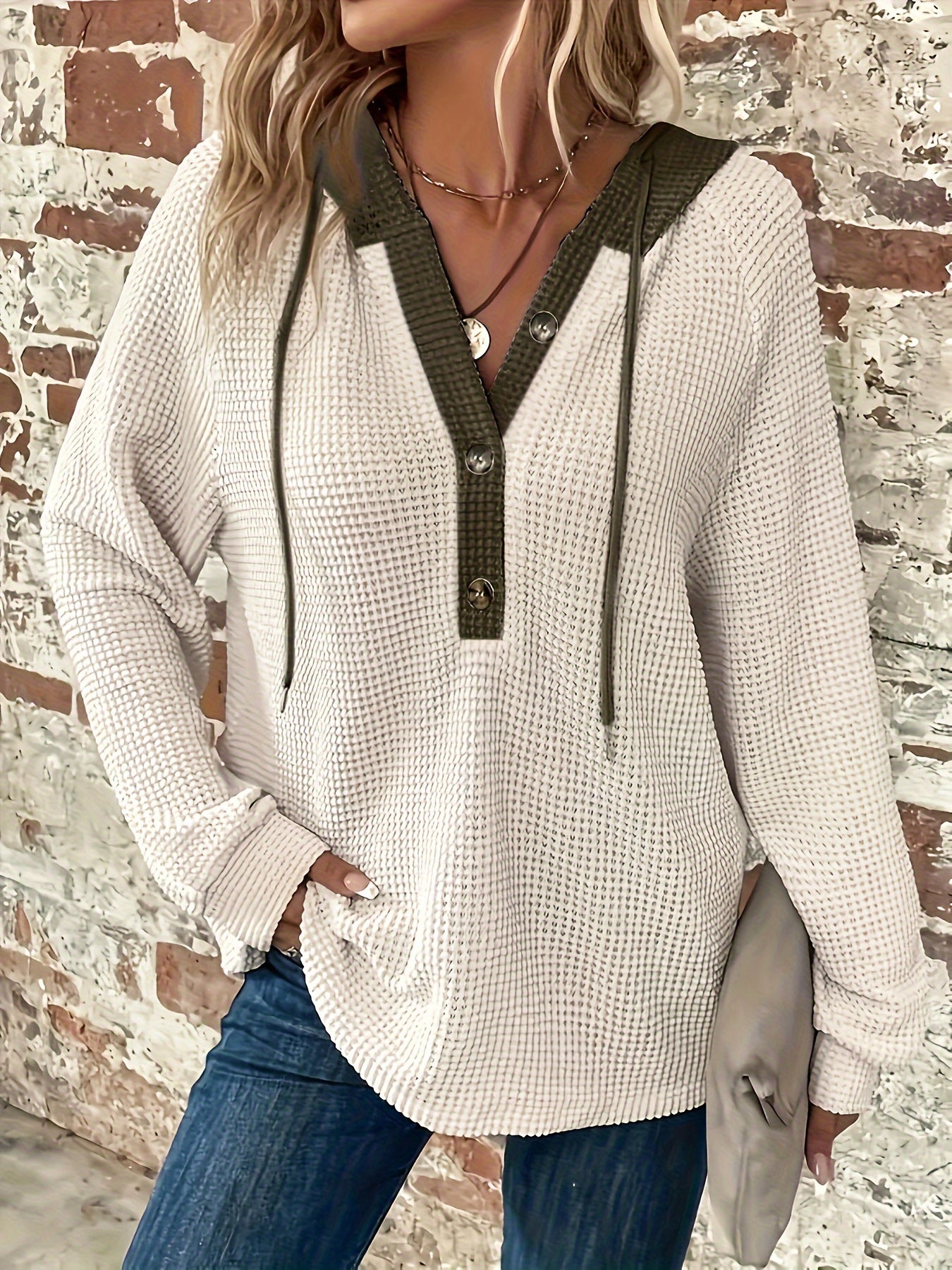 Ulyssia | Oversized gebreide capuchon met koord - knoopsluiting, casual sweatshirt