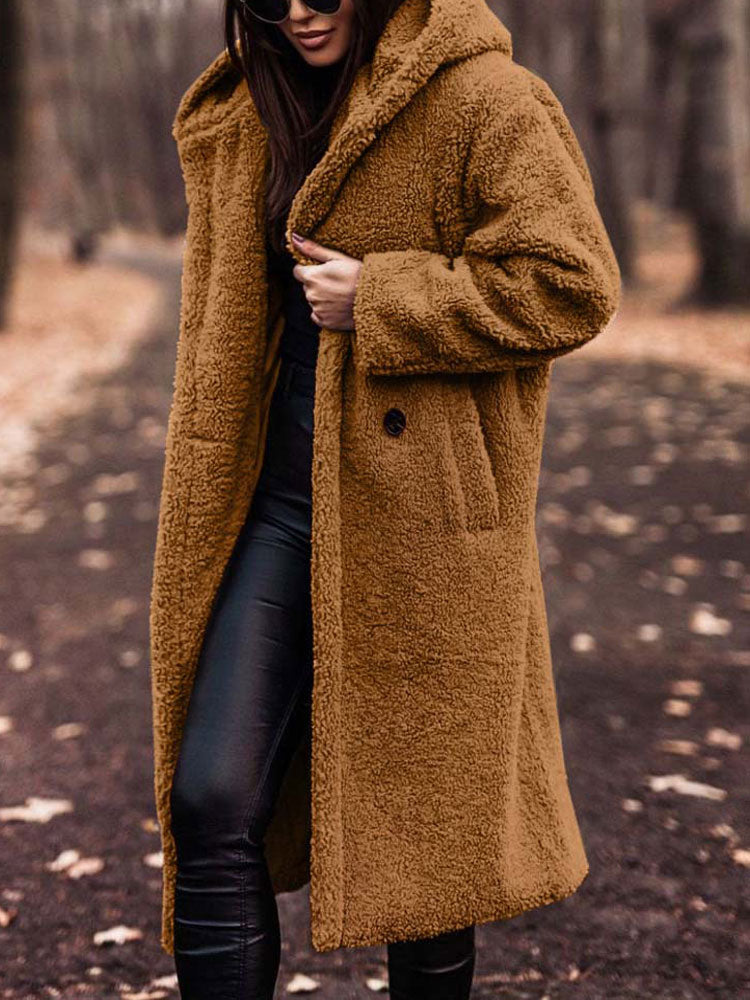Amivelle | Lange teddyjas voor dames met capuchon – Pluche imitatiebont, warme winterjas, casual en comfortabel