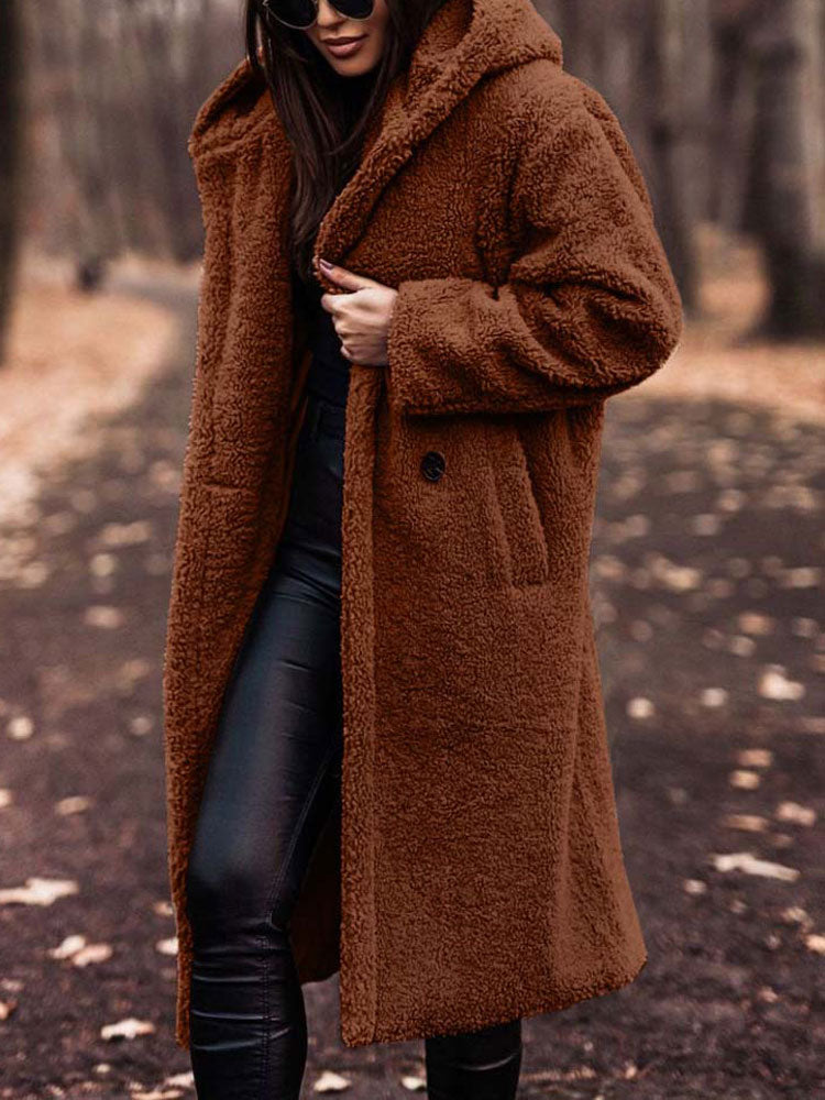 Amivelle | Lange teddyjas voor dames met capuchon – Pluche imitatiebont, warme winterjas, casual en comfortabel