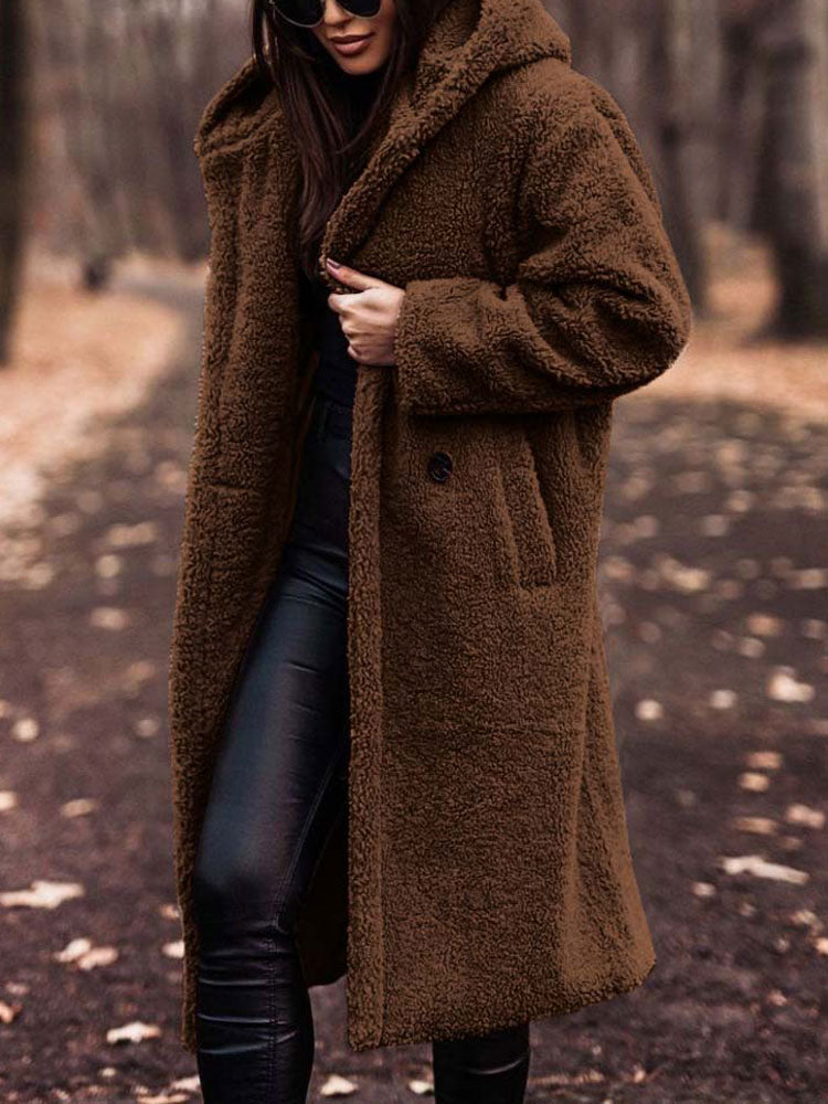 Amivelle | Lange teddyjas voor dames met capuchon – Pluche imitatiebont, warme winterjas, casual en comfortabel