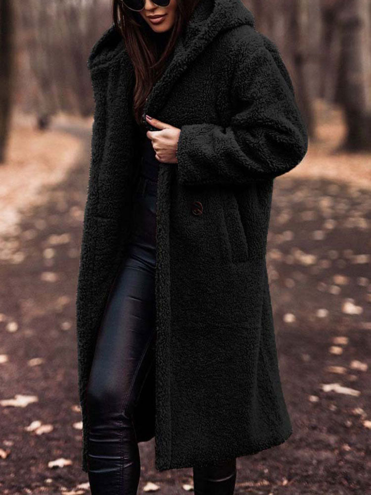 Amivelle | Lange teddyjas voor dames met capuchon – Pluche imitatiebont, warme winterjas, casual en comfortabel