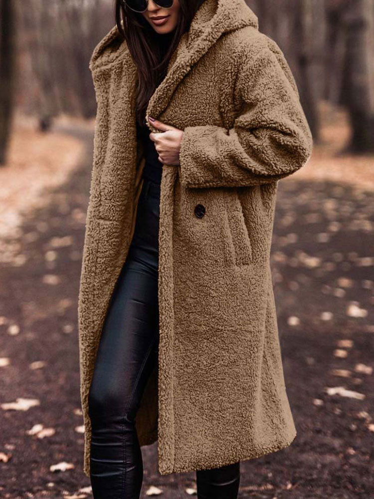 Amivelle | Lange teddyjas voor dames met capuchon – Pluche imitatiebont, warme winterjas, casual en comfortabel