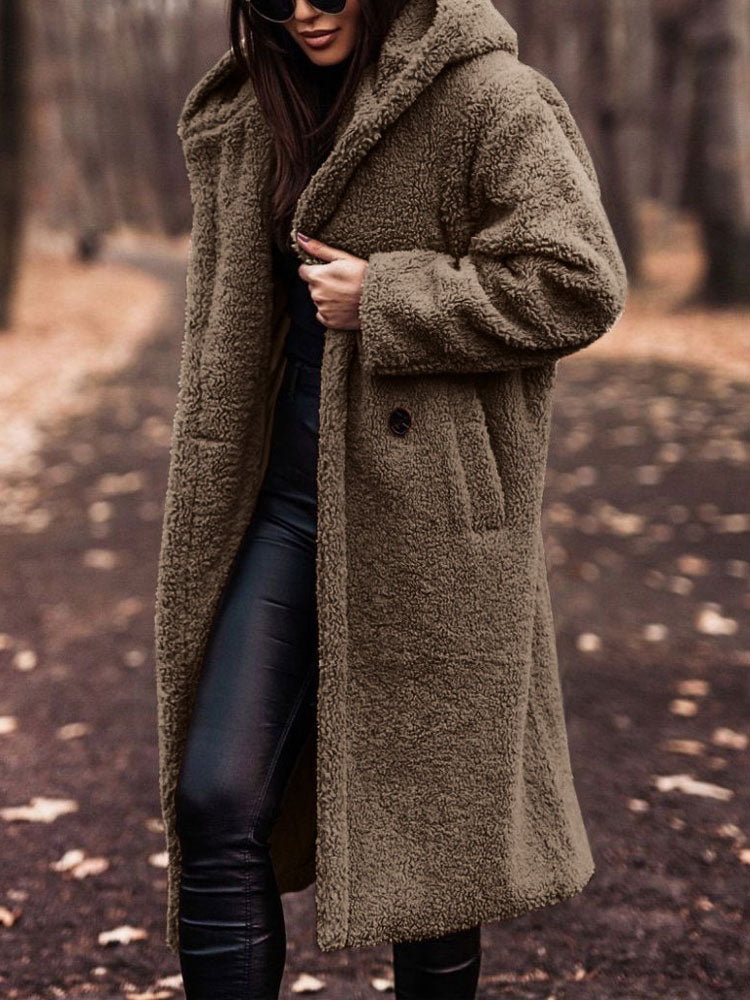 Amivelle | Lange teddyjas voor dames met capuchon – Pluche imitatiebont, warme winterjas, casual en comfortabel