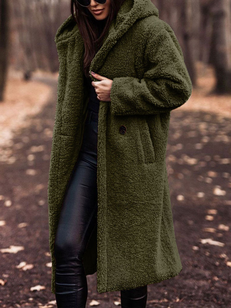Amivelle | Lange teddyjas voor dames met capuchon – Pluche imitatiebont, warme winterjas, casual en comfortabel