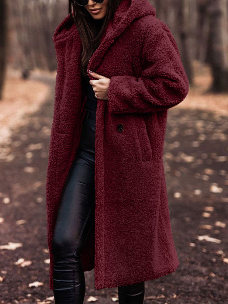 Amivelle | Lange teddyjas voor dames met capuchon – Pluche imitatiebont, warme winterjas, casual en comfortabel