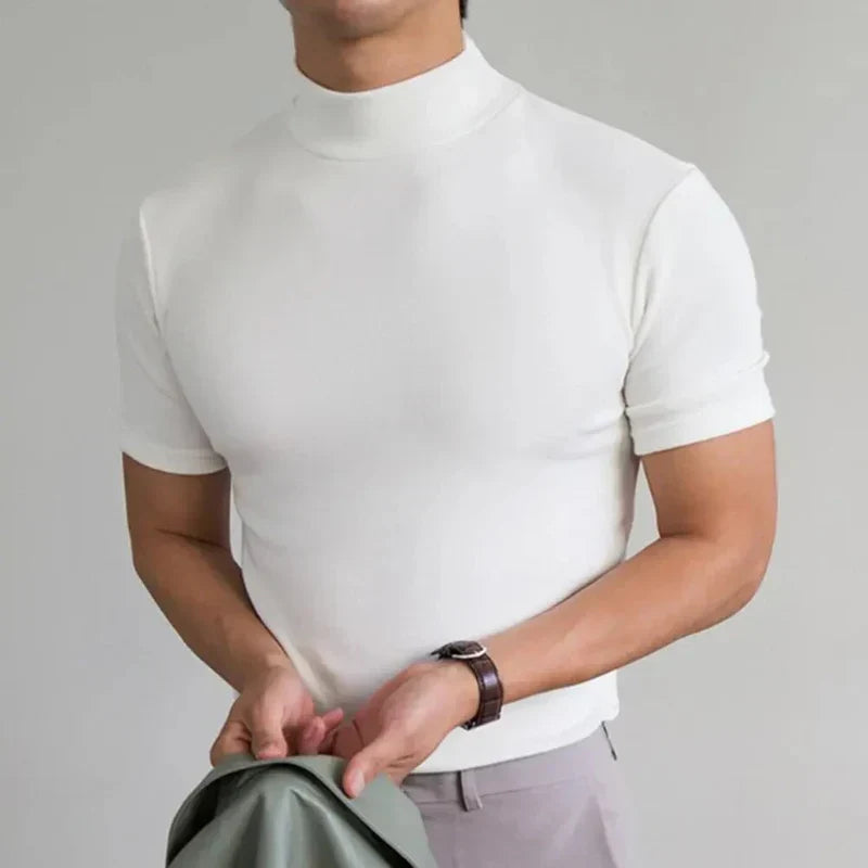 Othric | Slim Fit shirt met hoge kraag voor heren – Casual T-shirt met korte mouwen