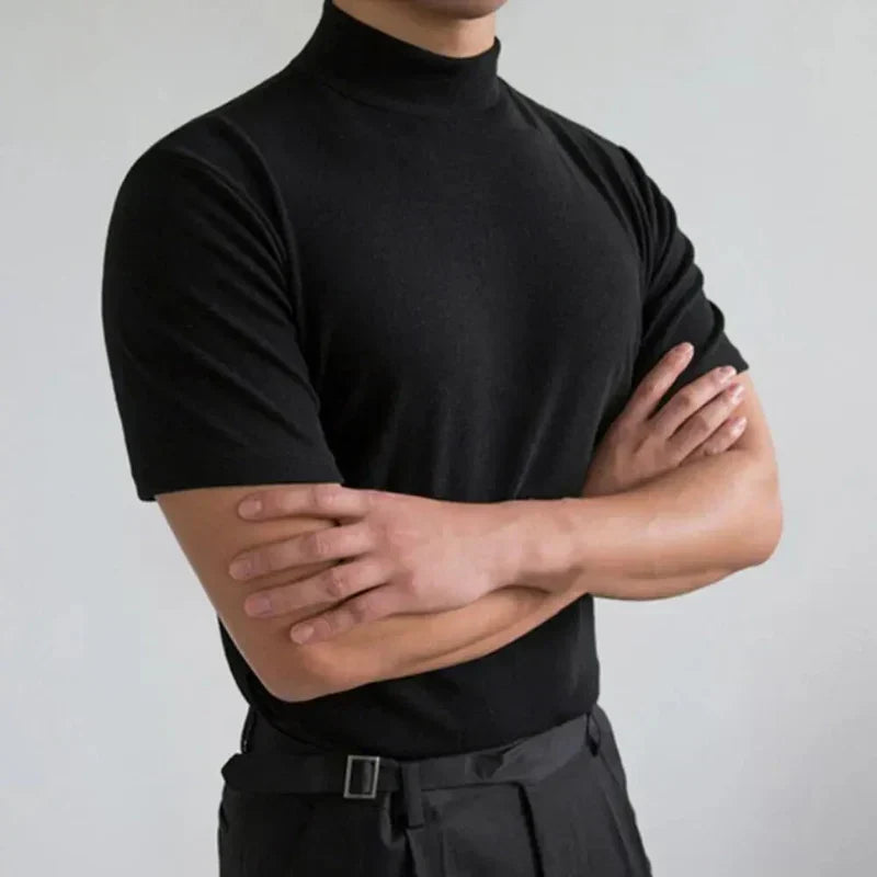 Othric | Slim Fit shirt met hoge kraag voor heren – Casual T-shirt met korte mouwen