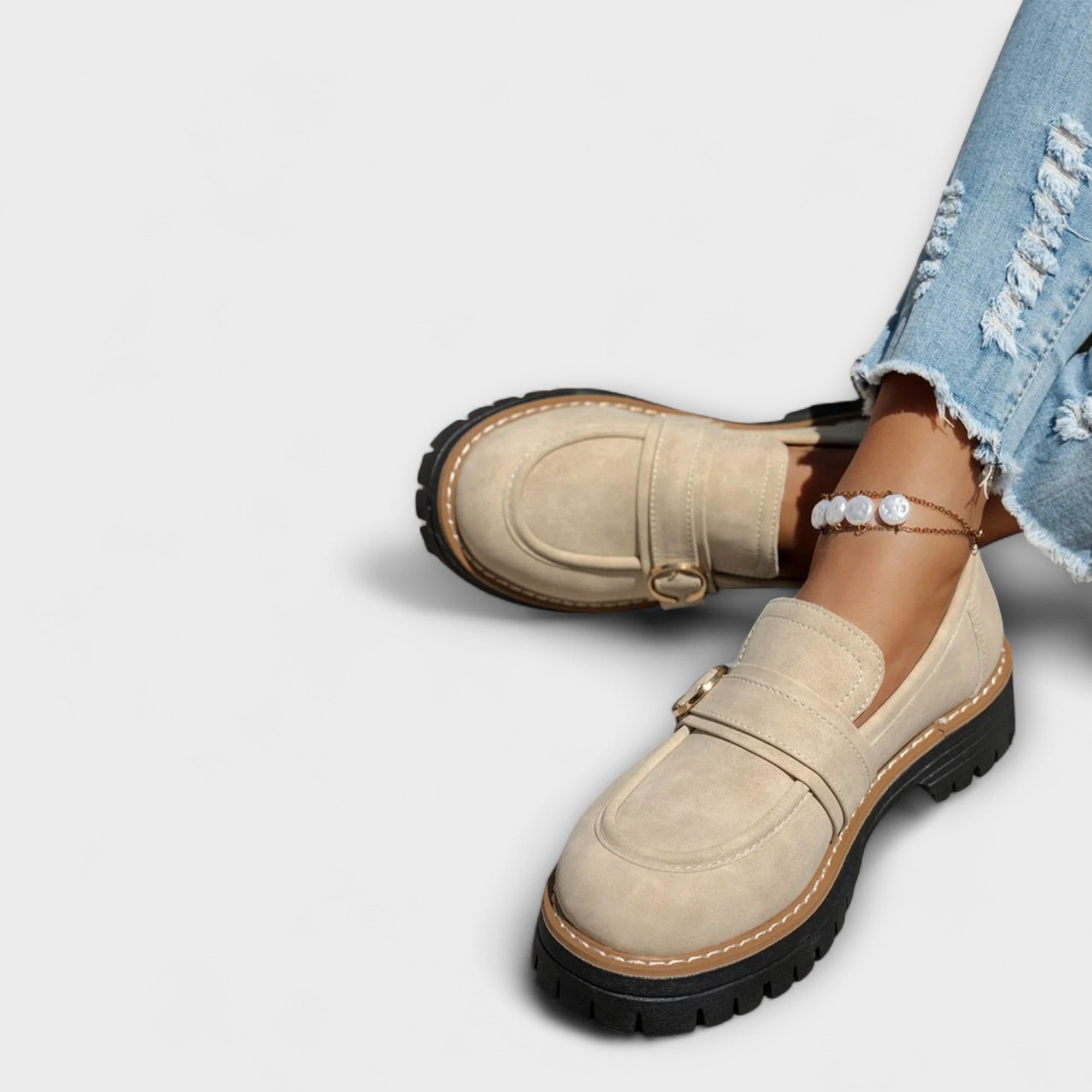 GildStep | Damesplatformloafers – Gouden gesp, comfortabele leren loafers voor werk en vrije tijd