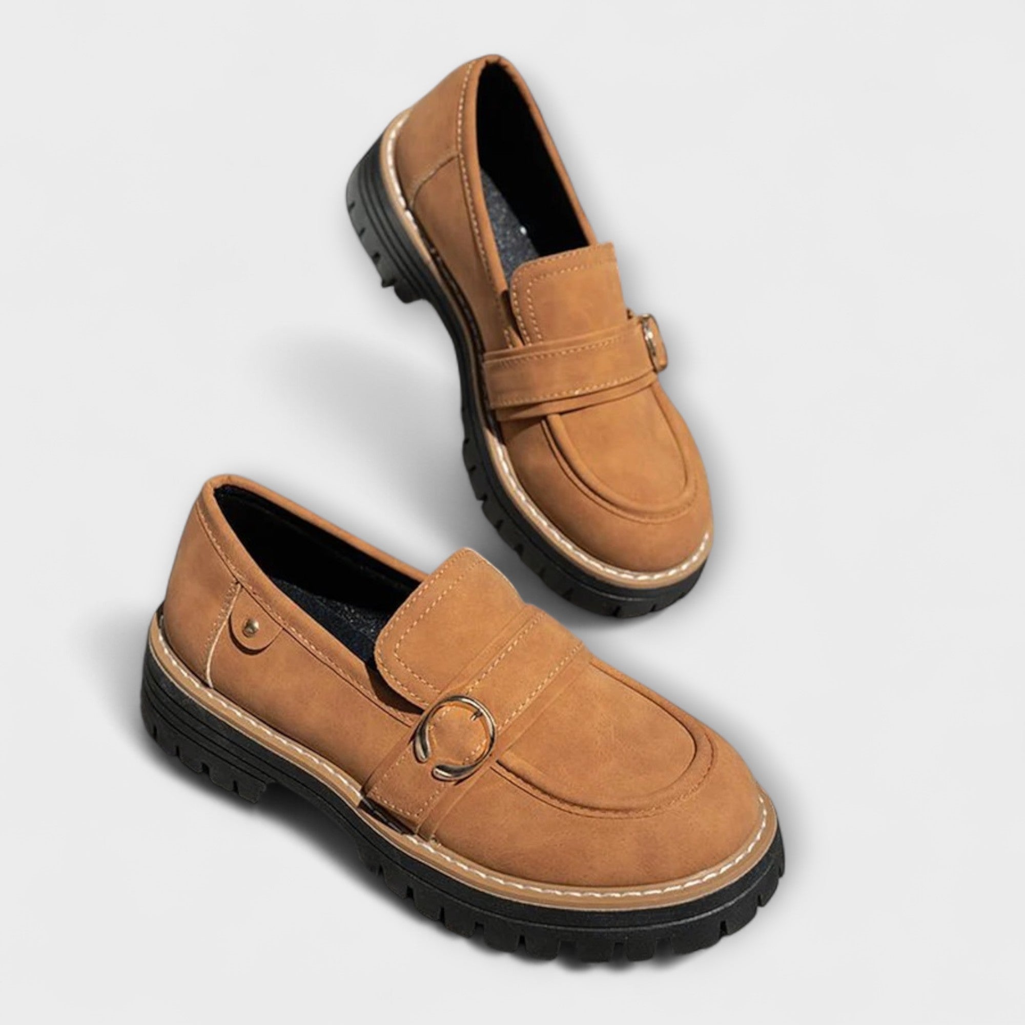 GildStep | Damesplatformloafers – Gouden gesp, comfortabele leren loafers voor werk en vrije tijd