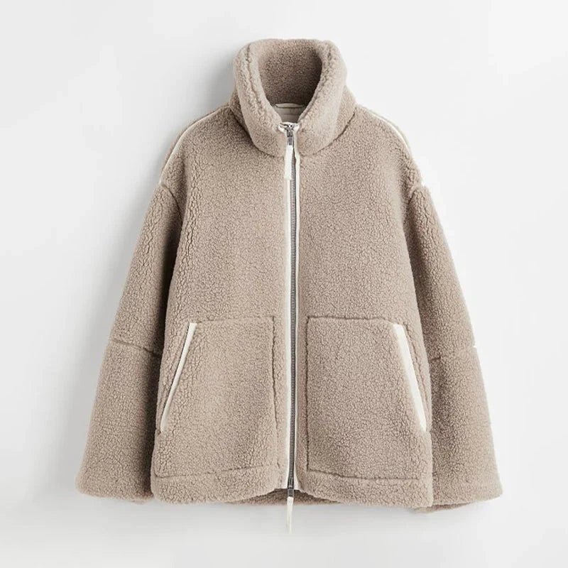 Nirelle | Teddyjas voor vrouwen - Warme Zachte Fleecejas met Hoge Kraag en Ritssluiting, Knusse Winterjas