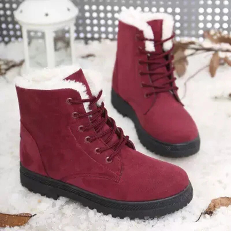 Fawna | Geïsoleerde, met bont gevoerde sneeuwlaarzen voor dames - anti-slip veterschoenen voor in de winter