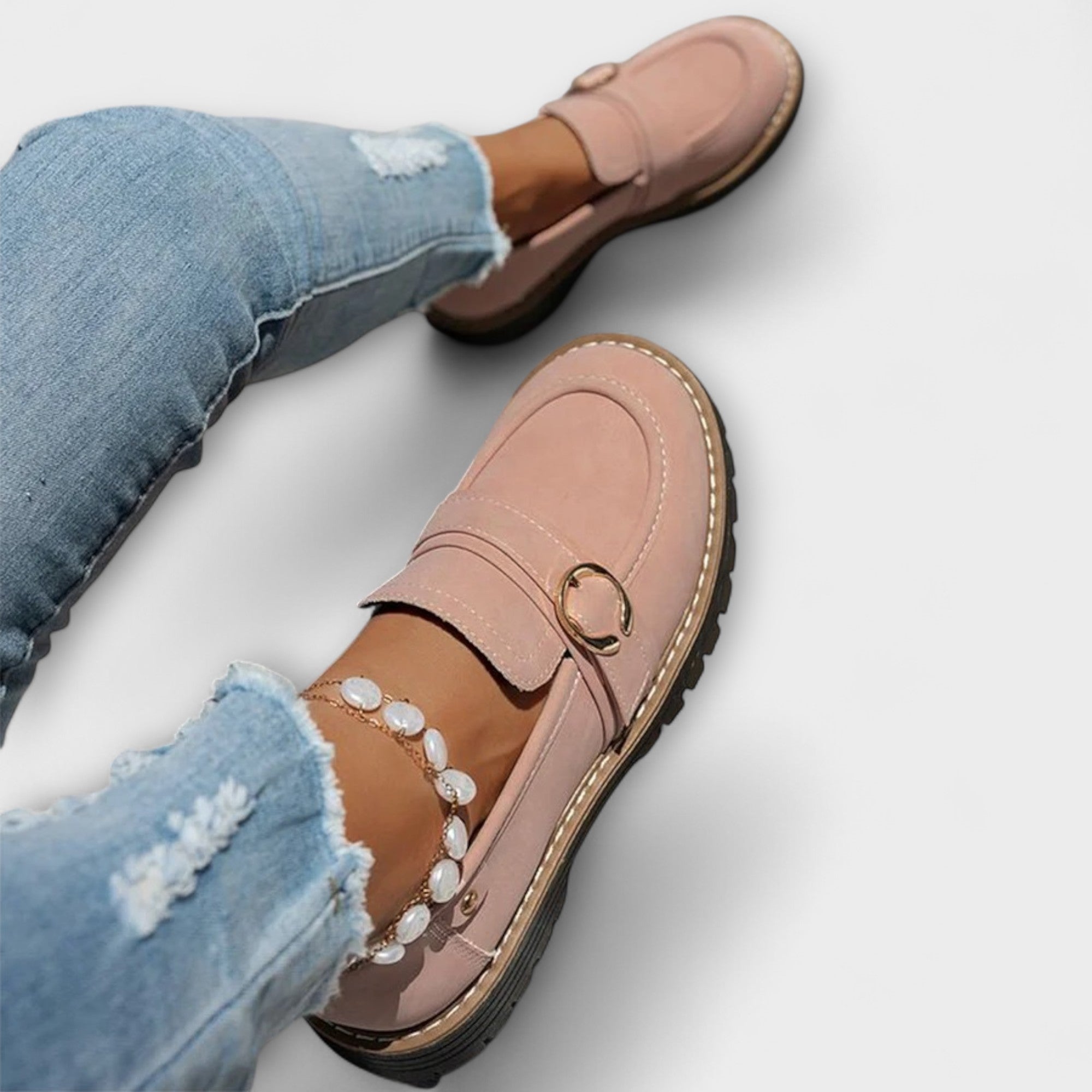 GildStep | Damesplatformloafers – Gouden gesp, comfortabele leren loafers voor werk en vrije tijd