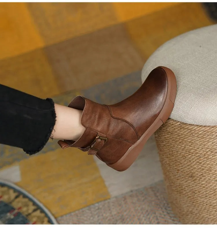 ElegraStep | Leren enkellaarzen voor dames met gesp aan de zijkant, casual winterschoenen