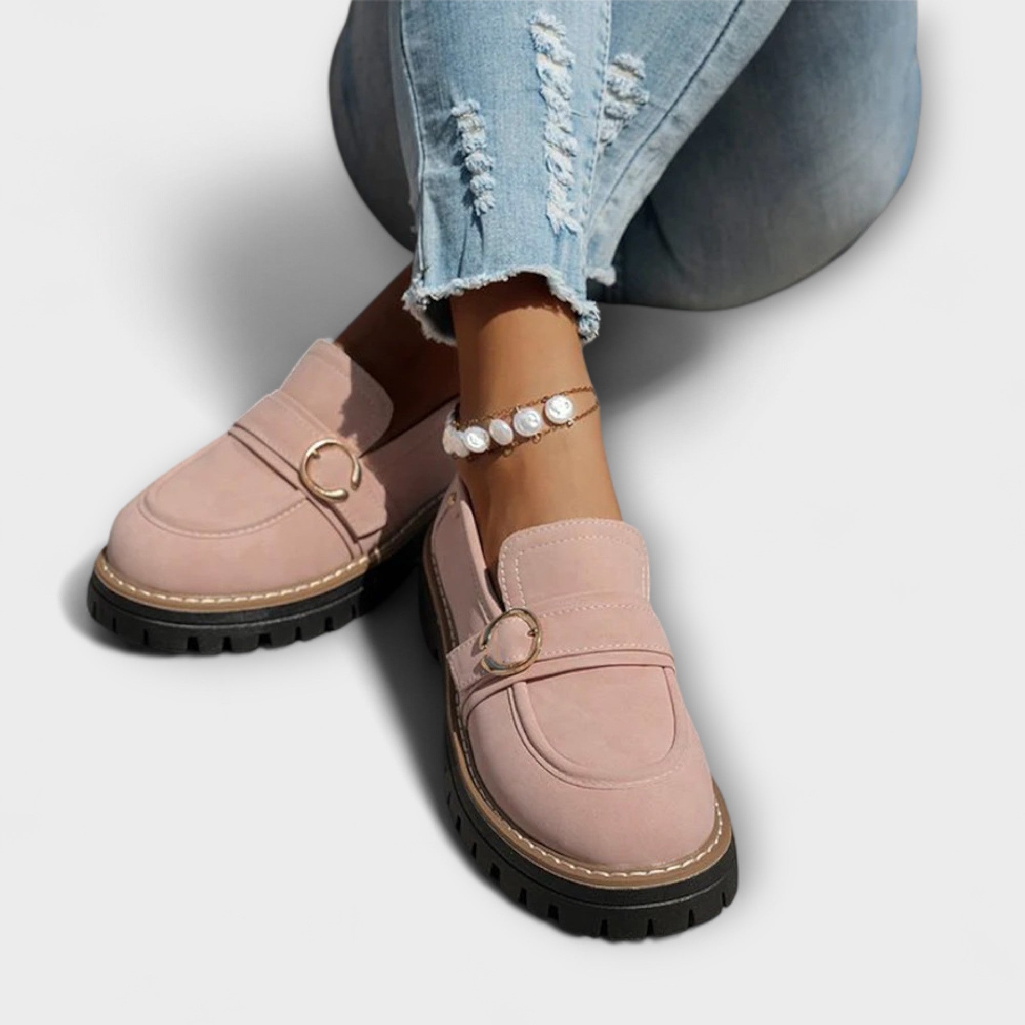GildStep | Damesplatformloafers – Gouden gesp, comfortabele leren loafers voor werk en vrije tijd