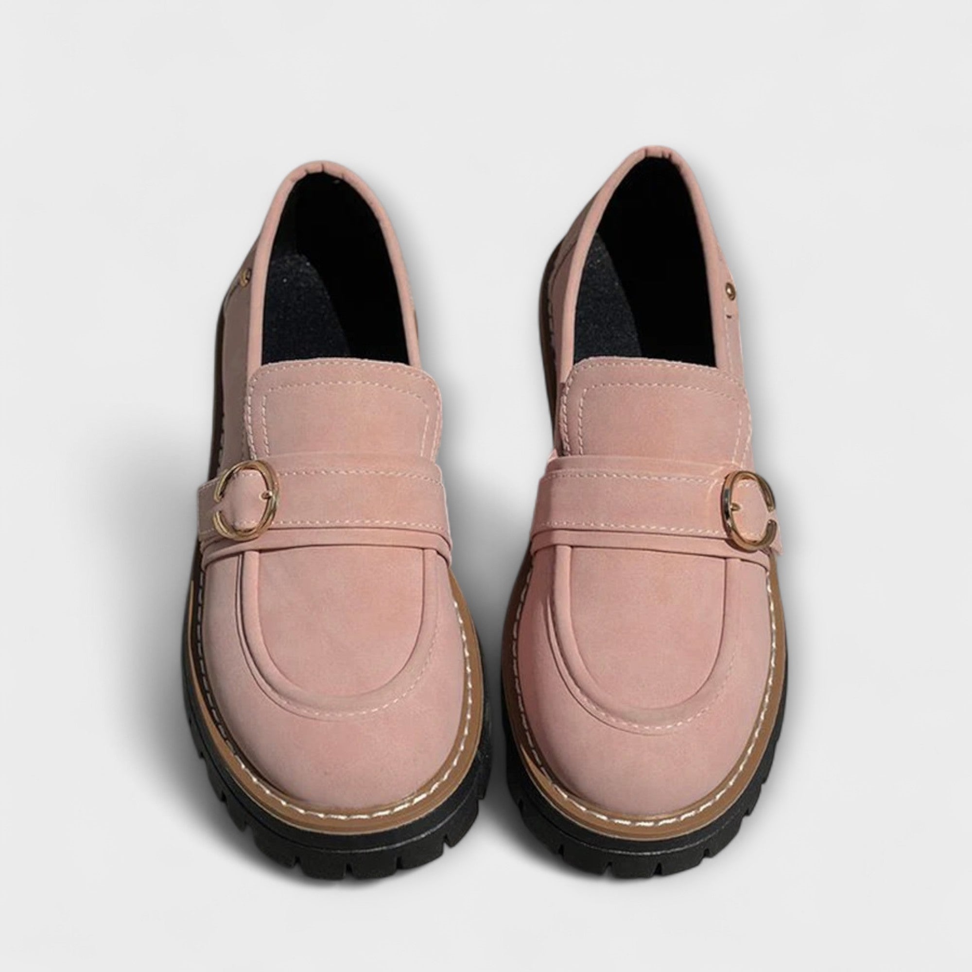 GildStep | Damesplatformloafers – Gouden gesp, comfortabele leren loafers voor werk en vrije tijd