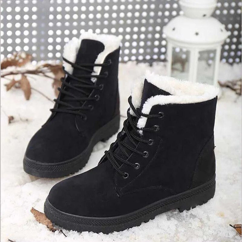 Fawna | Geïsoleerde, met bont gevoerde sneeuwlaarzen voor dames - anti-slip veterschoenen voor in de winter
