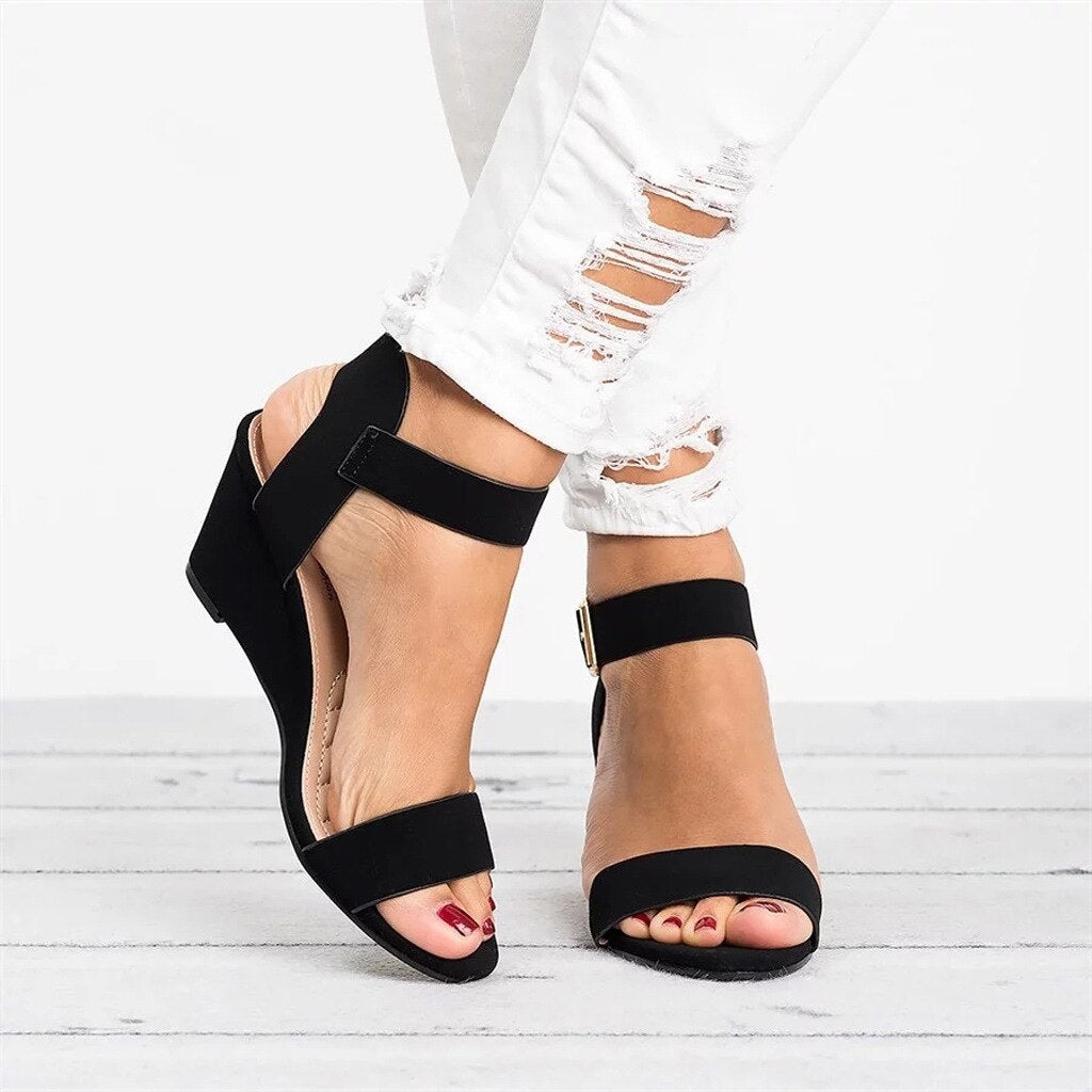Solura | Hoge Wedge Sandalen - Open Teen Enkelband Zomerschoenen, Stijlvolle Comfortabele Hakken