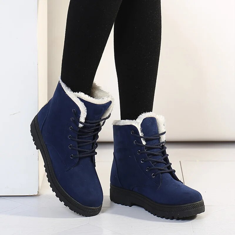 Fawna | Geïsoleerde, met bont gevoerde sneeuwlaarzen voor dames - anti-slip veterschoenen voor in de winter