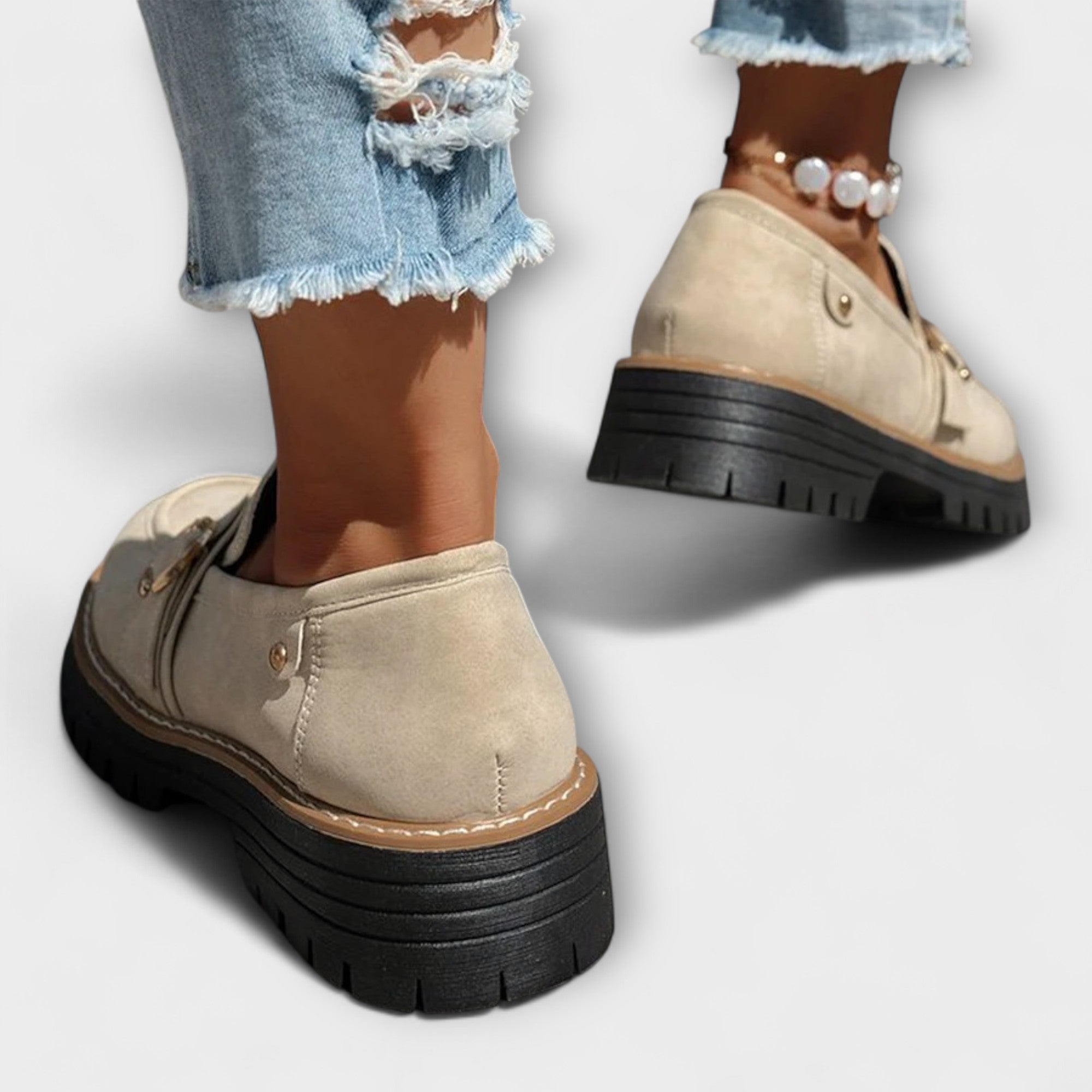 GildStep | Damesplatformloafers – Gouden gesp, comfortabele leren loafers voor werk en vrije tijd