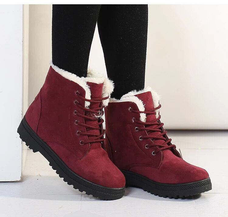 Fawna | Geïsoleerde, met bont gevoerde sneeuwlaarzen voor dames - anti-slip veterschoenen voor in de winter