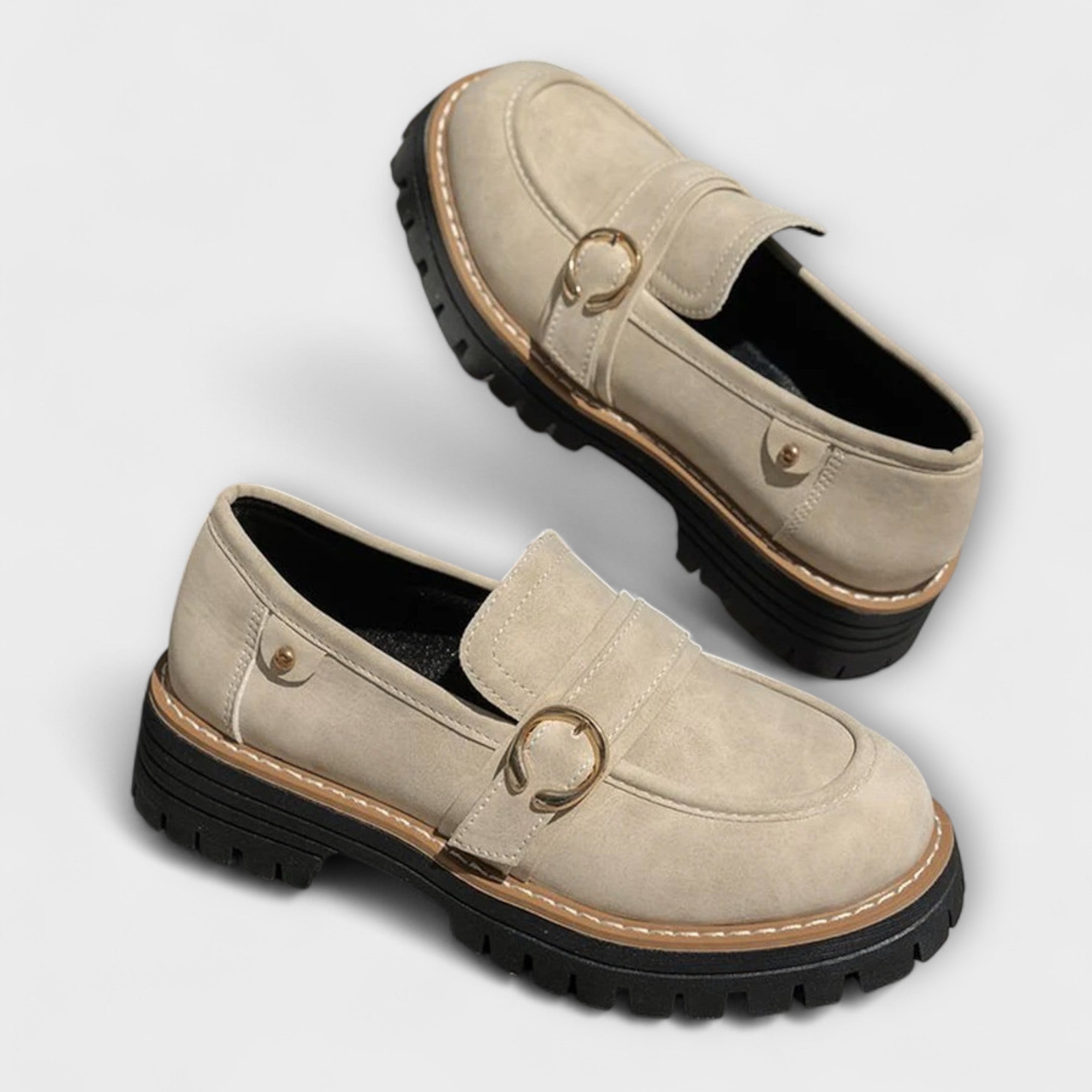 GildStep | Damesplatformloafers – Gouden gesp, comfortabele leren loafers voor werk en vrije tijd