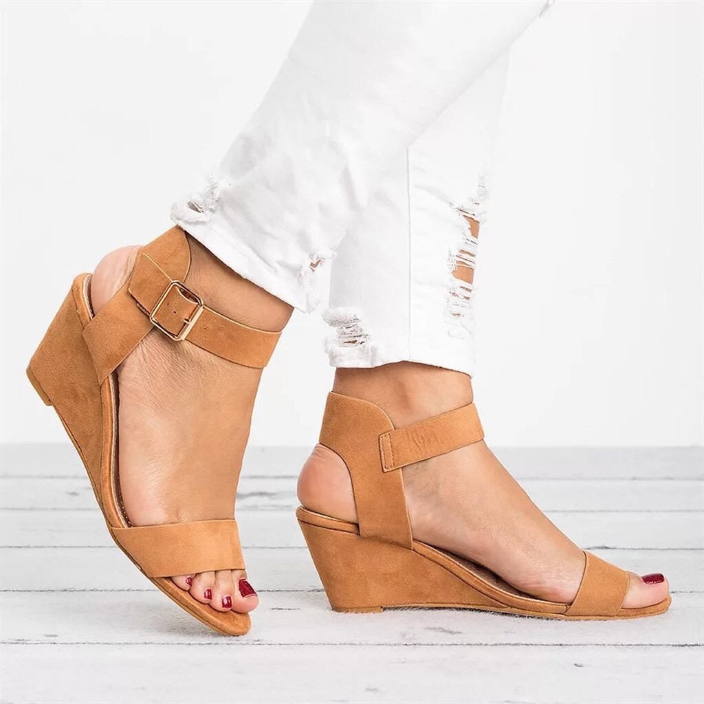 Solura | Hoge Wedge Sandalen - Open Teen Enkelband Zomerschoenen, Stijlvolle Comfortabele Hakken