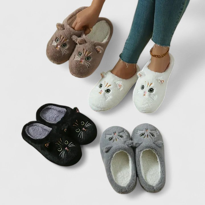 Elarin | Zachte damesslippers met kattenprint – zachte huisslippers, binnenschoenen