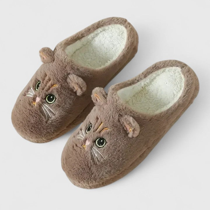 Elarin | Zachte damesslippers met kattenprint – zachte huisslippers, binnenschoenen
