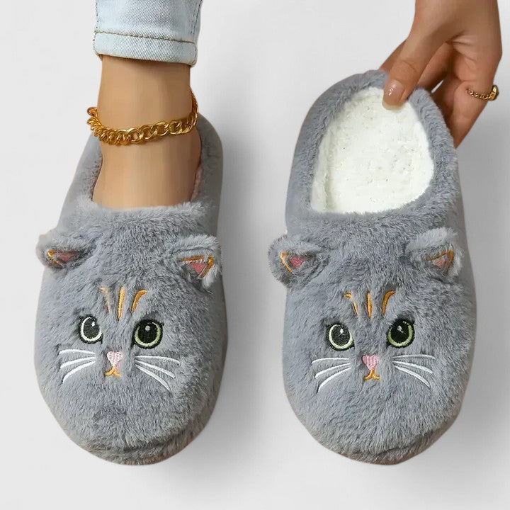 Elarin | Zachte damesslippers met kattenprint – zachte huisslippers, binnenschoenen