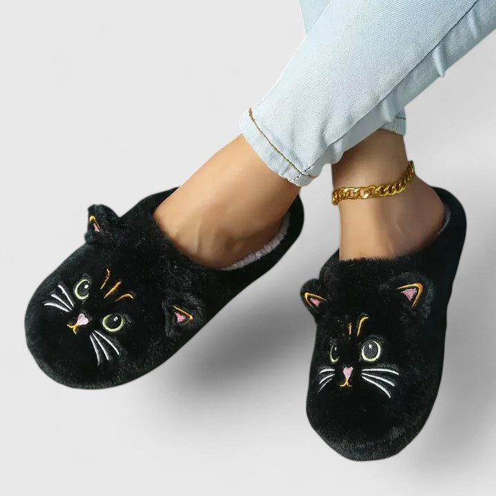 Elarin | Zachte damesslippers met kattenprint – zachte huisslippers, binnenschoenen