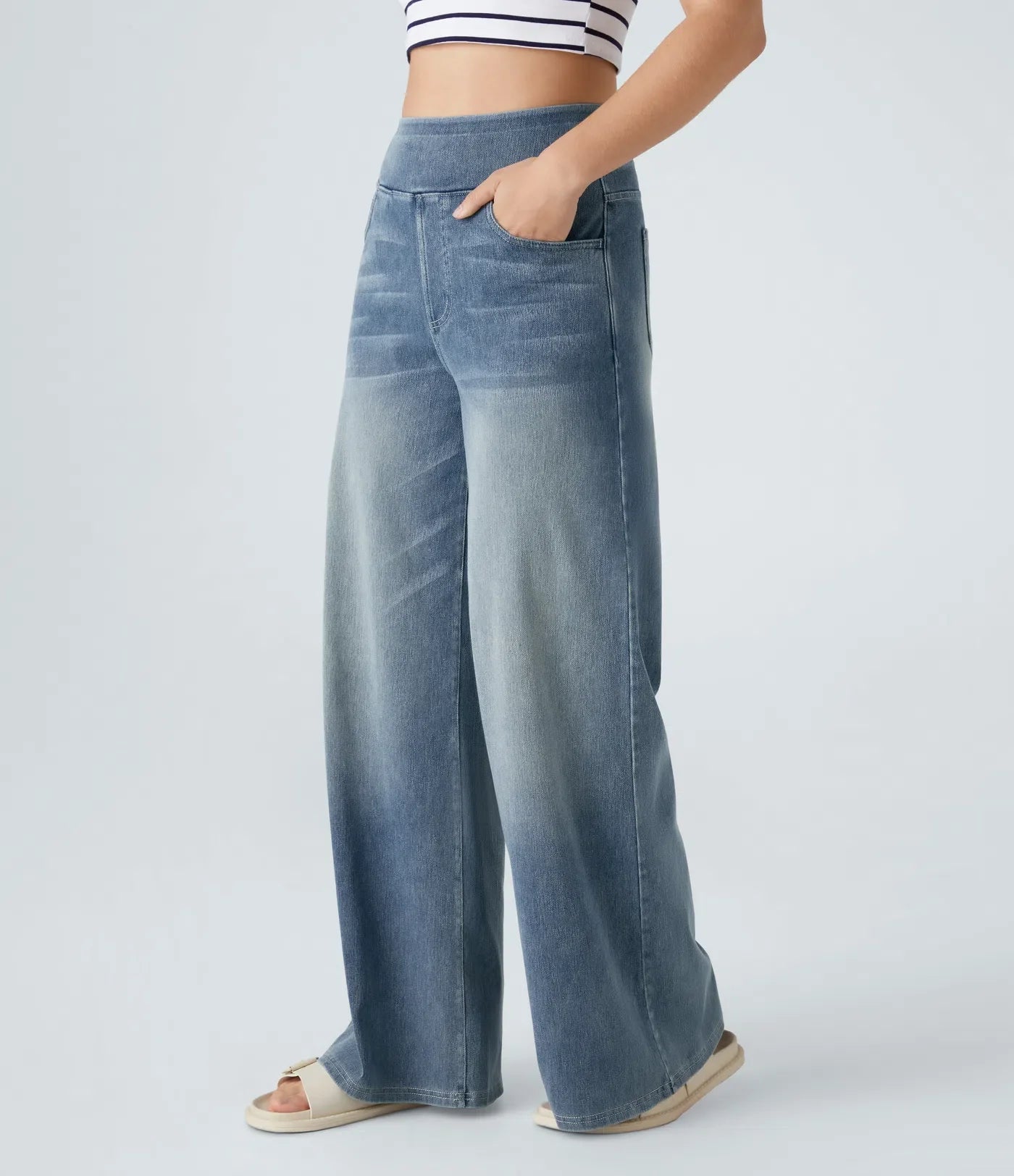 Riona | Broek met hoge taille en elastische wijde pijpen voor dames - Trendy, casual denim