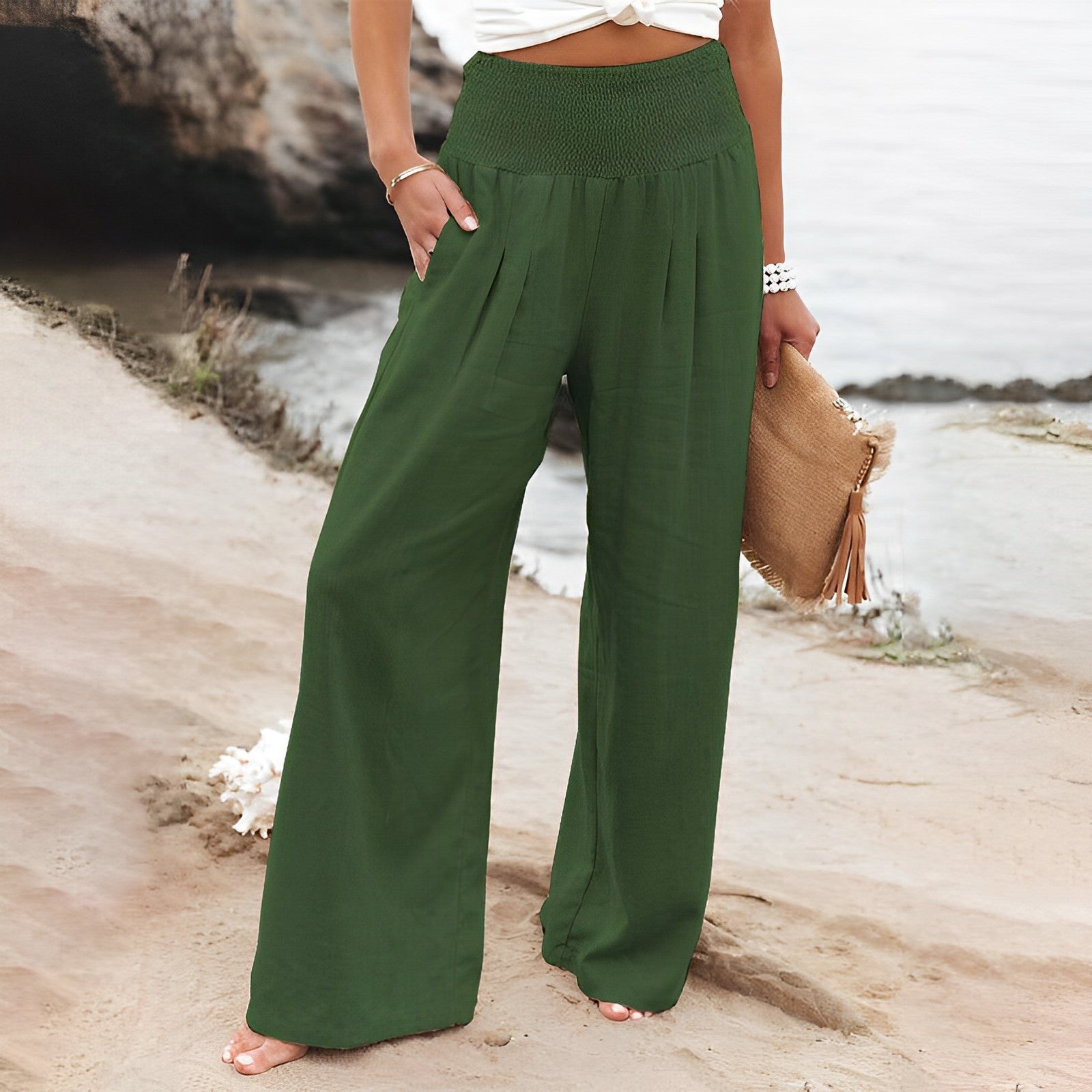 Vanthira | Broek met wijde pijpen, ademend - hoge taille, losse pasvorm, elastische tailleband