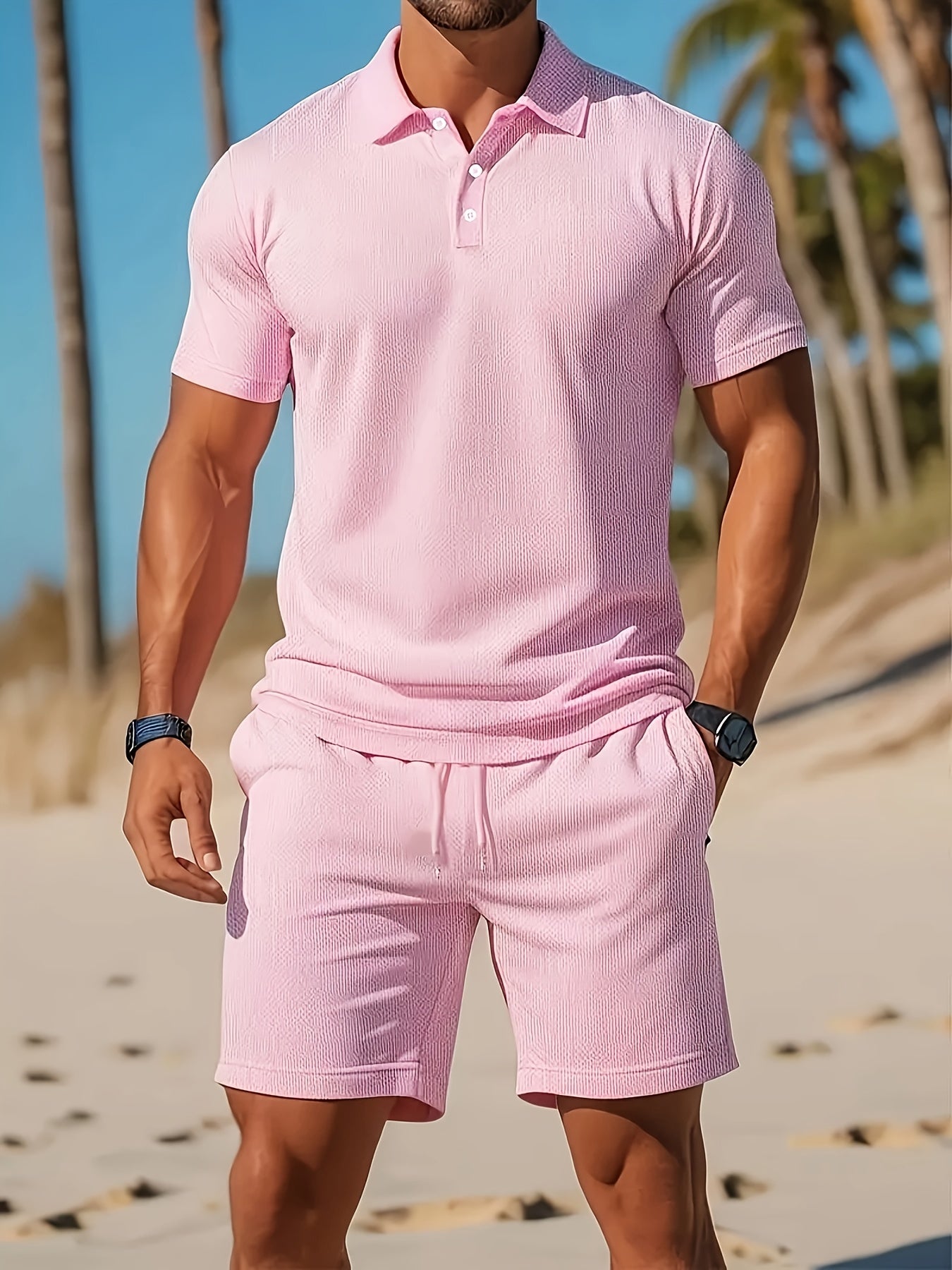 Galix | Heren 2-delig zomers Polo & shortset - Casual effen kleur, ademend mesh