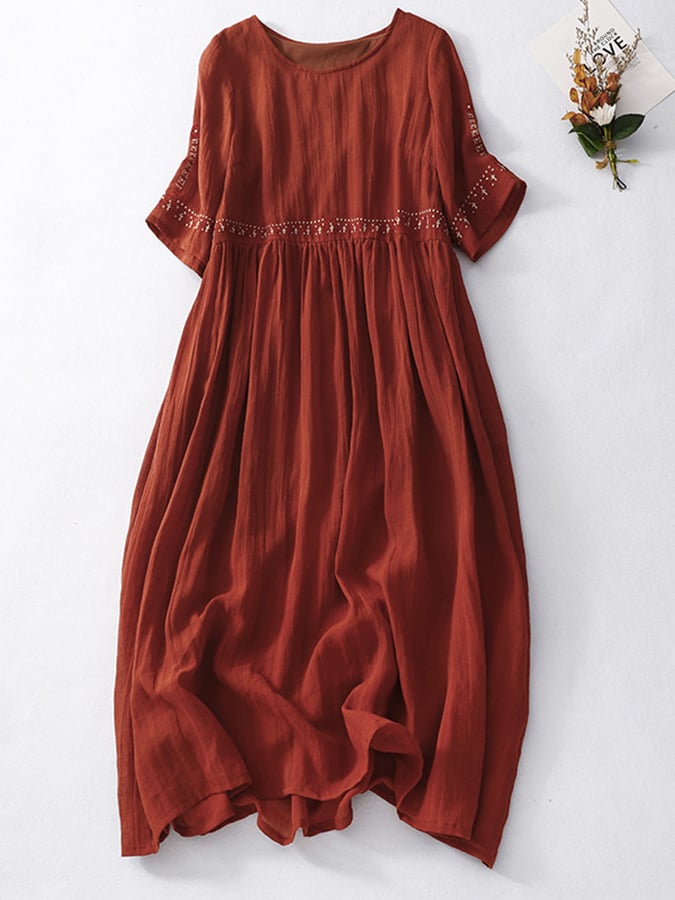 Raniah | Boho Maxi Jurk - Soepel vallende lichtgewicht zomerjurk met halve mouwen, ademende stof
