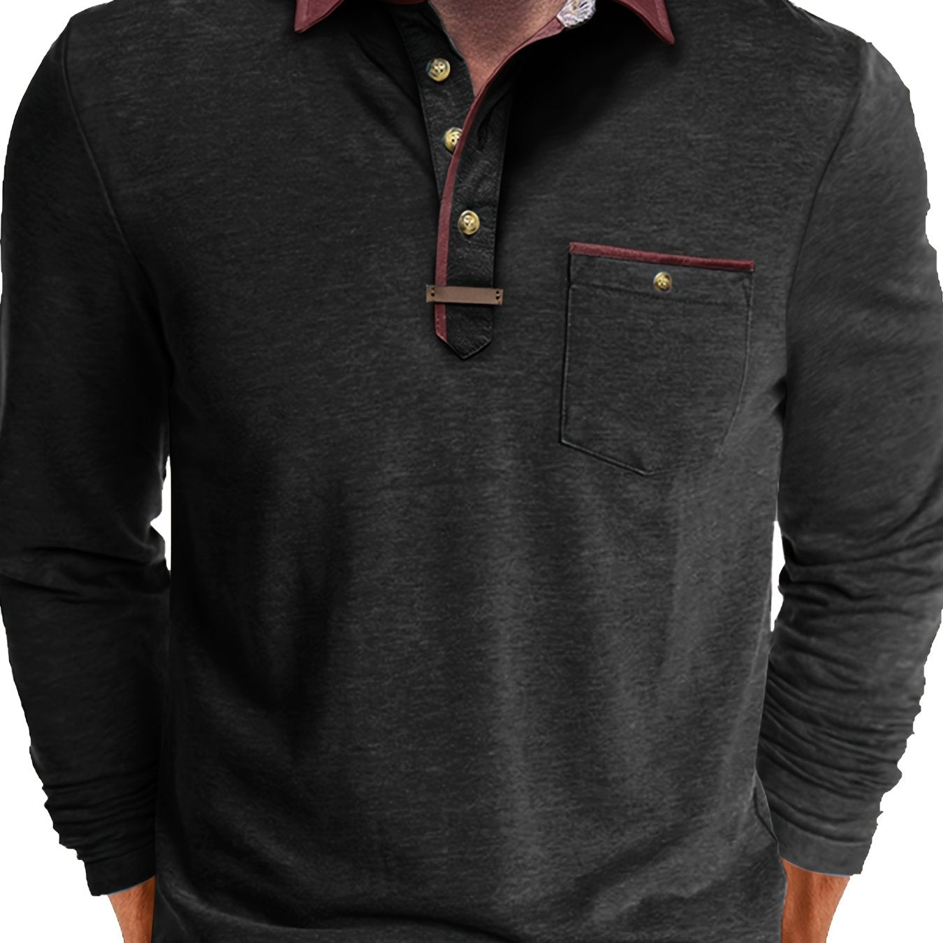 Paulo | Herenpolo met lange mouwen – Casual Henley met kleurblok kraag en borstzak